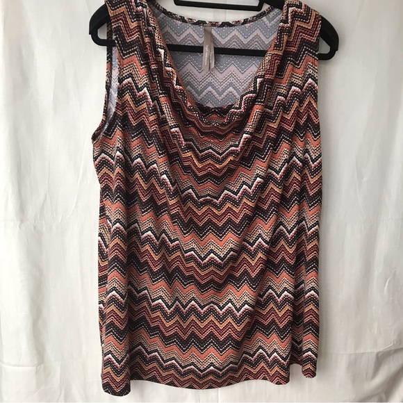 Be True To You Plus Size Sleeveless Cowl Neck Shirt, Earthy Chevron Print, 2X - Picture 1 of 7